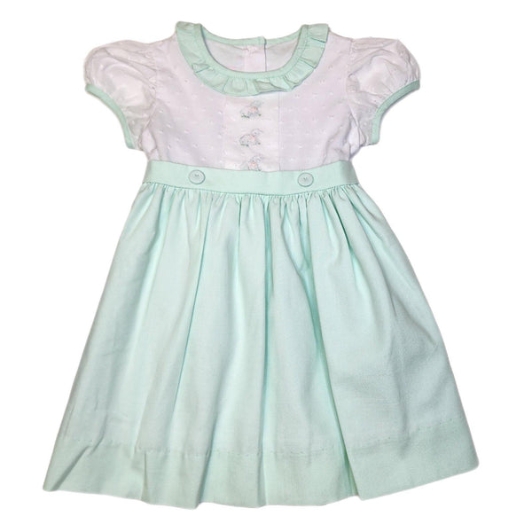 Peggy Green Elle Button Dress - White Swiss Dot W Embroidery - Born Childrens Boutique