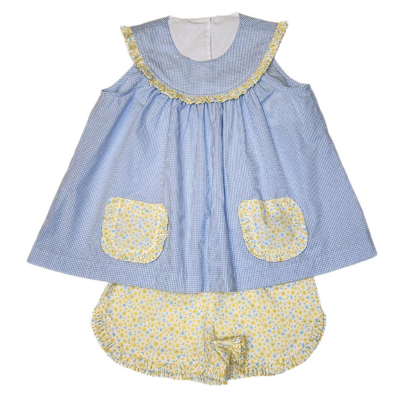Blue/Yellow Garden Brooklyn Ruffle Set - Born Childrens Boutique