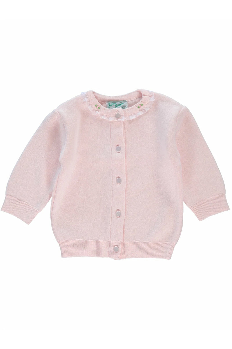 Cotton Cashmere Girl Cardigan Pink with Rosebuds - Born Childrens Boutique