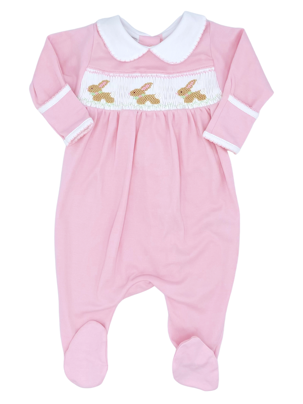 Springtime Bunny Classics Pink Smocked Collared Girl Footie - Born Childrens Boutique