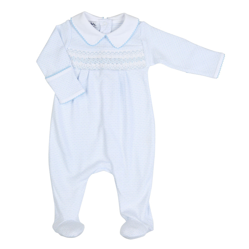 Delaney and Dillon Smocked Collared Boy Footie Light Blue - Born Childrens Boutique