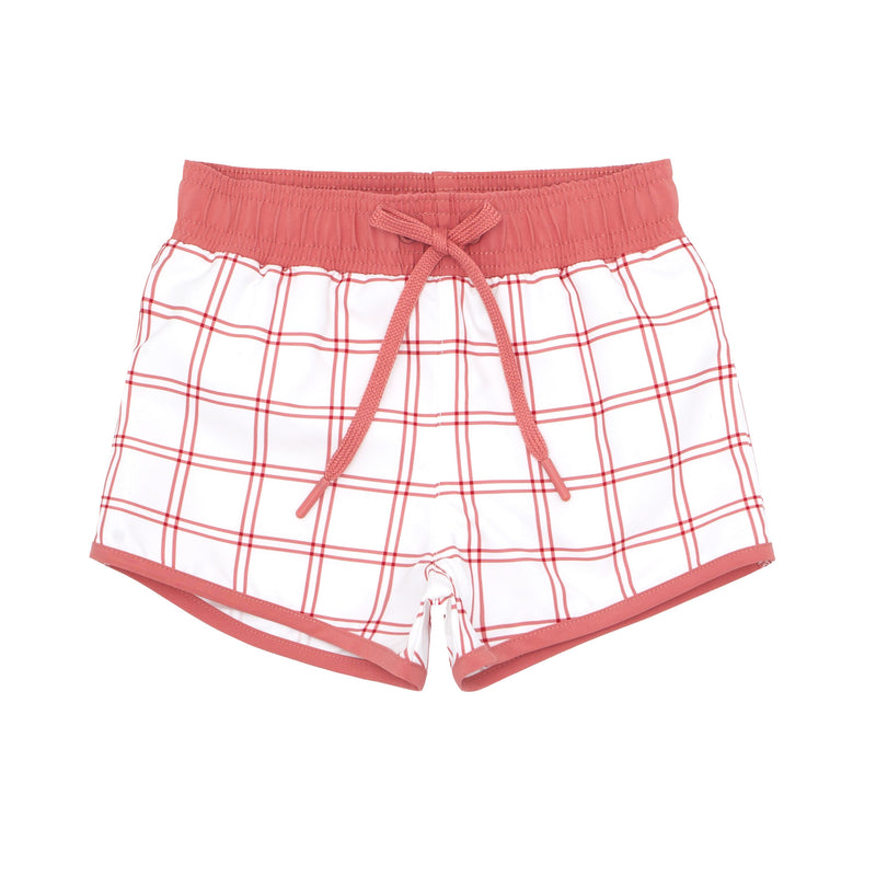 Pre-Order Boardie Red Windowpane Plaid w/ Nantucket Red Waistband - Born Childrens Boutique