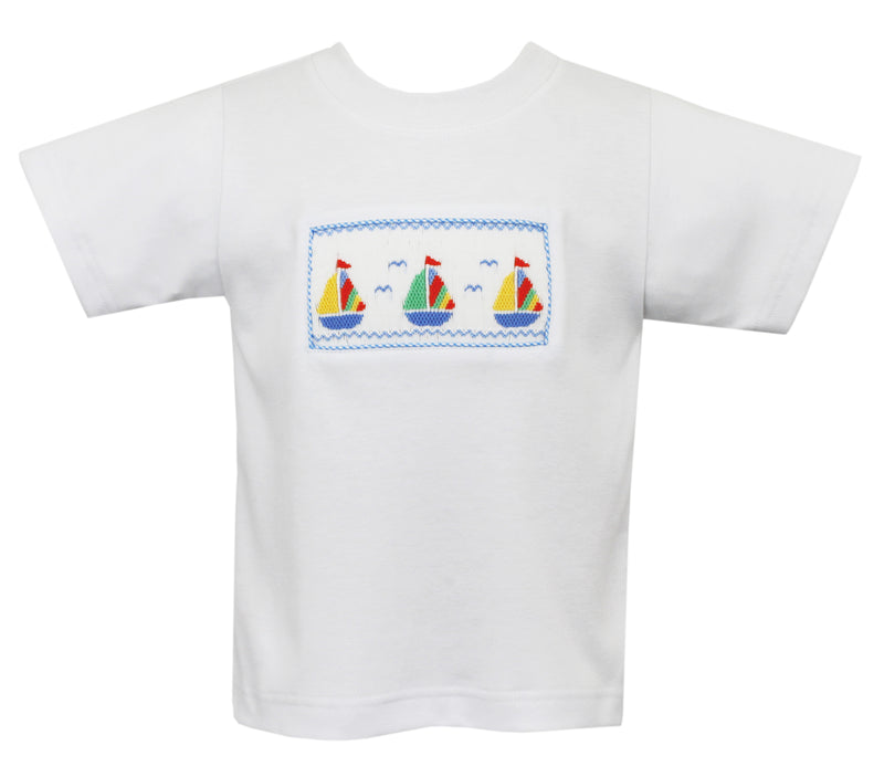Sailboats Smocked Shirt - Born Childrens Boutique