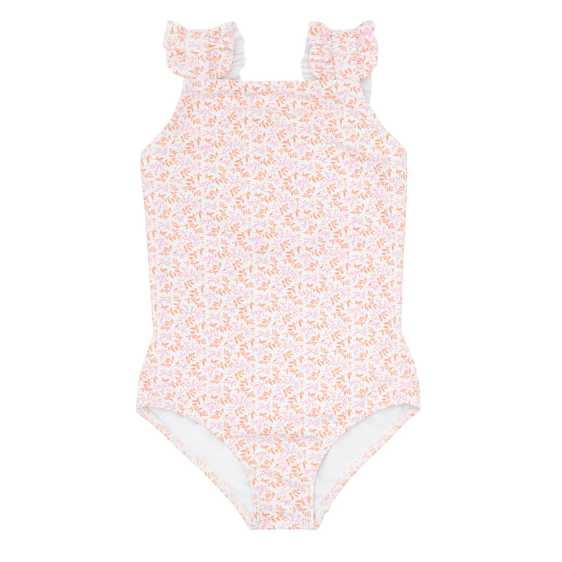 Pre-Order Calypso Coral Botanic Ruffle Strap One Piece - Born Childrens Boutique