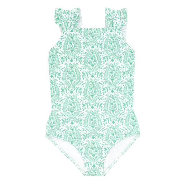 Pre-Order Abaco Green Paisley Ruffle Strap One Piece - Born Childrens Boutique