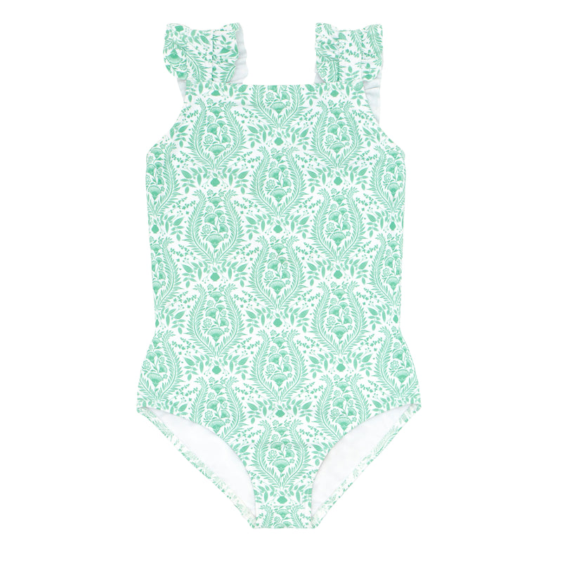 Pre-Order Abaco Green Paisley Ruffle Strap One Piece - Born Childrens Boutique