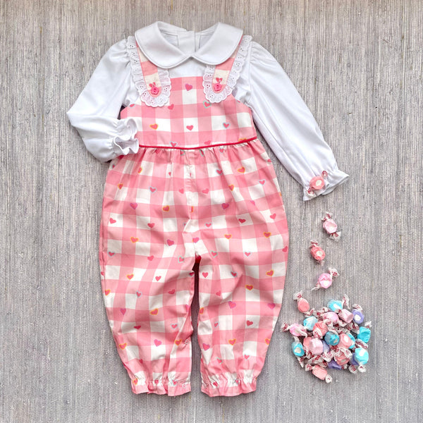 Opal Romper in Happy Heart Check - Born Childrens Boutique