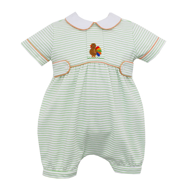 Petit Bebe Turkey Boy Romper Green Stripe