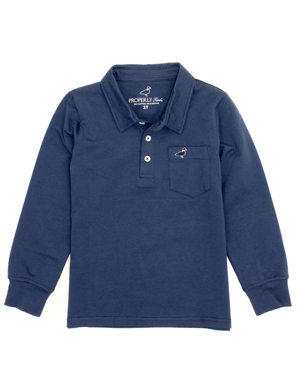 Harrison Pocket Polo LS Navy - Born Childrens Boutique