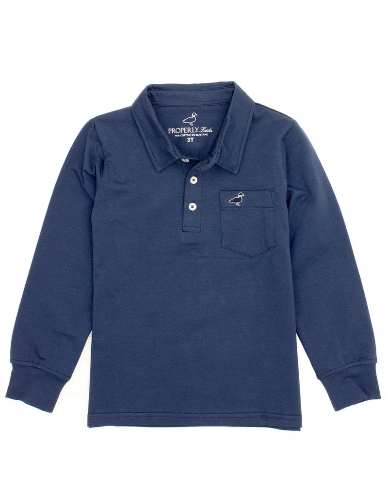 Harrison Pocket Polo LS Navy - Born Childrens Boutique