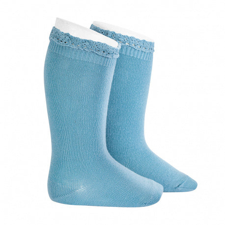 Knee Socks with Lace Trim Blue - Born Childrens Boutique