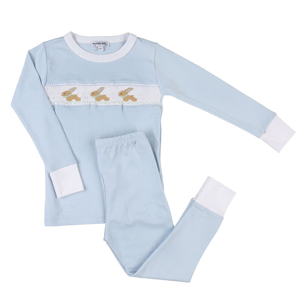 5106-LPS Springtime Bunny Classics Blue Smocked Long Pajama - Born Childrens Boutique