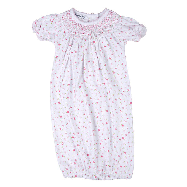 5457-328P Amelia's Garden Pink Bishop Printed S/S Gown - Born Childrens Boutique