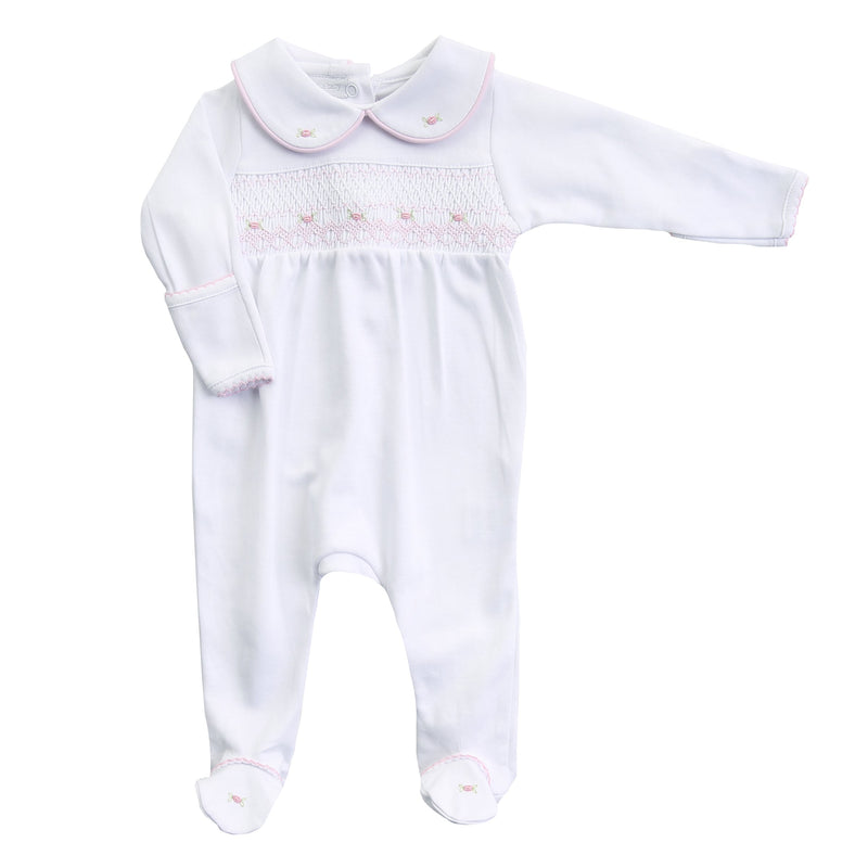 Lia and Luca Smocked Pink Footie - Born Childrens Boutique