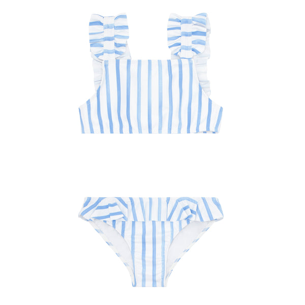Pre-Order Bahamian Blue Stripe Ruffle Bikini - Born Childrens Boutique