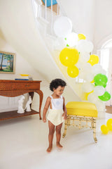 Sayre Sunsuit Worth Avenue White With Seaside Sunny Yellow Seersucker - Born Childrens Boutique
