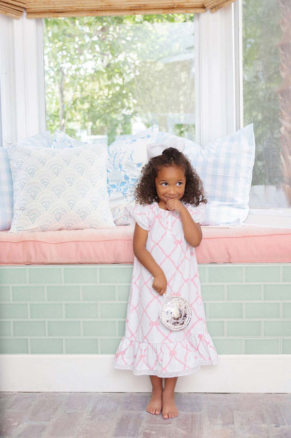 Marnie Morning Gown Belle Meade Bow With White Eyelet - Born Childrens Boutique