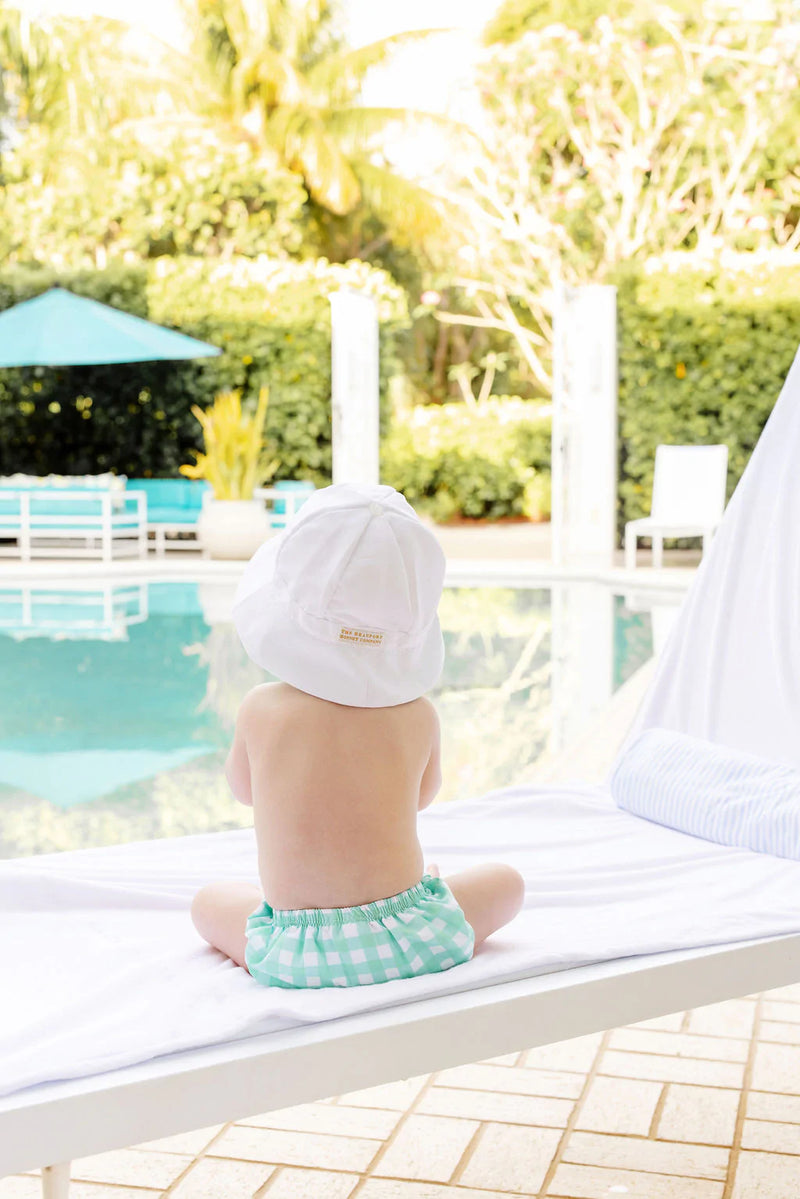 Henry's Boating Bucket Hat Worth Avenue White With Grace Bay Green Gingham Liner - Born Childrens Boutique