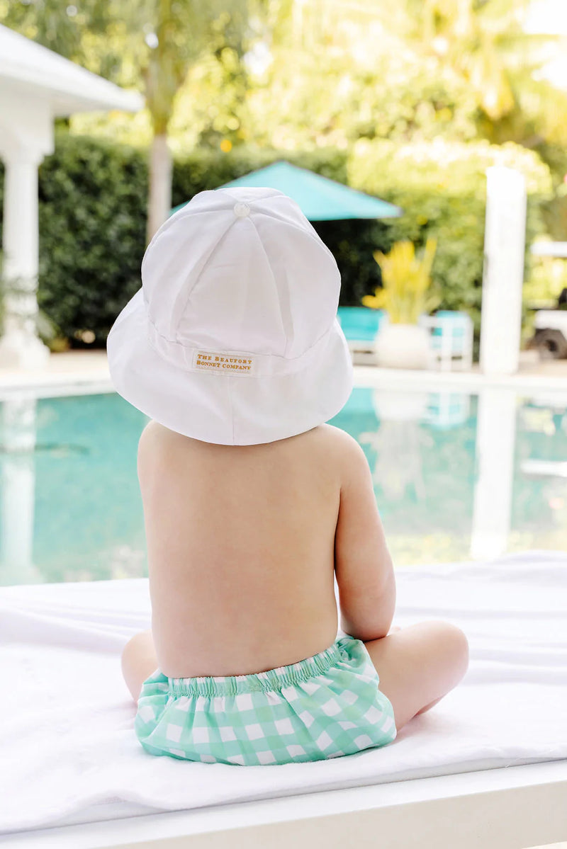 Henry's Boating Bucket Hat Worth Avenue White With Grace Bay Green Gingham Liner - Born Childrens Boutique