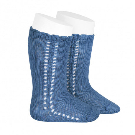 Side Crochet Knee Sock French Blue - Born Childrens Boutique