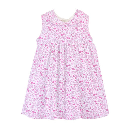 Tiny Flowers Pink Dress w/ Round Collar - Born Childrens Boutique