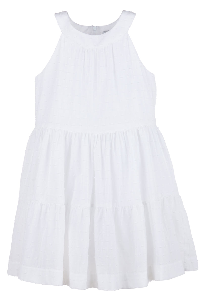 Luli and Me Swiss Dot Halter Dress, White - Born Childrens Boutique