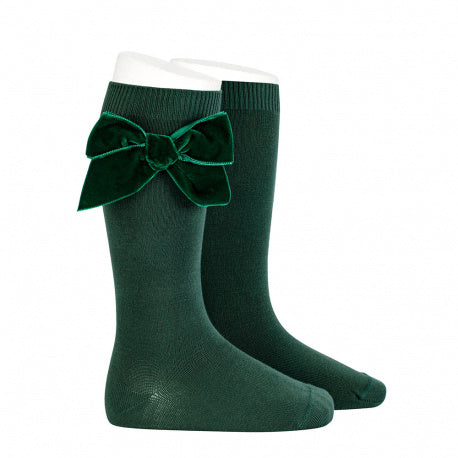 Knee Socks with Velvet Bow Hunter Green - Born Childrens Boutique
