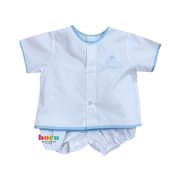 Boy Diaper Set White with Blue Whale - Born Childrens Boutique