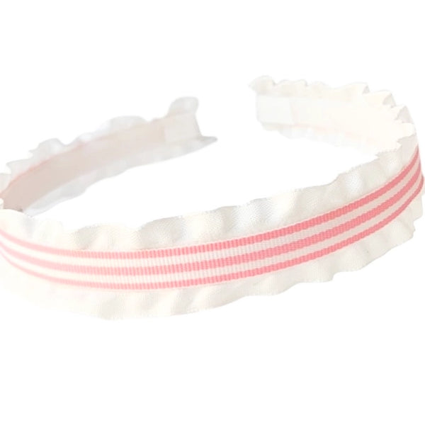 Pink Stripe Double Ruffle Headband - Born Childrens Boutique