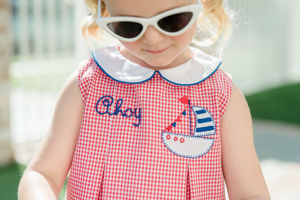 Pre-Order Ahoy Dress in Red Micogingham - Born Childrens Boutique