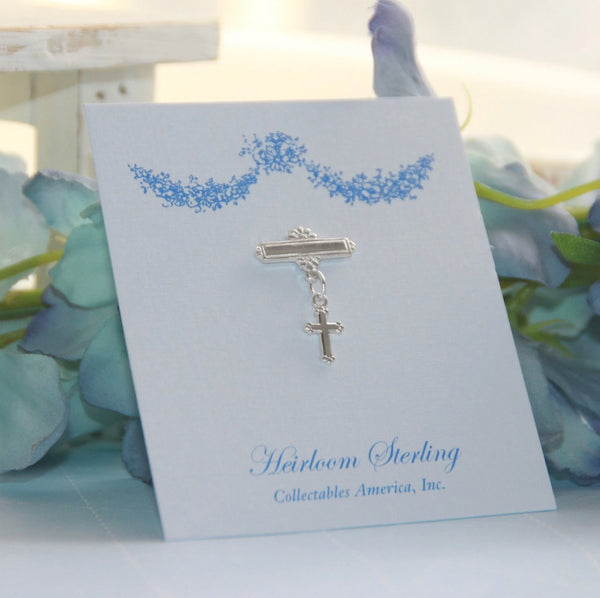Sterling Silver Baby Keepsake Barpin with Cross - Born Childrens Boutique