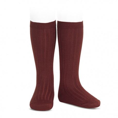 Ribbed Knee Socks (Burgandy) - Born Childrens Boutique