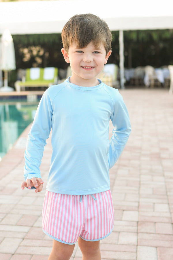 Boys James Pink Stripe Swim with Blue Piping - Born Childrens Boutique