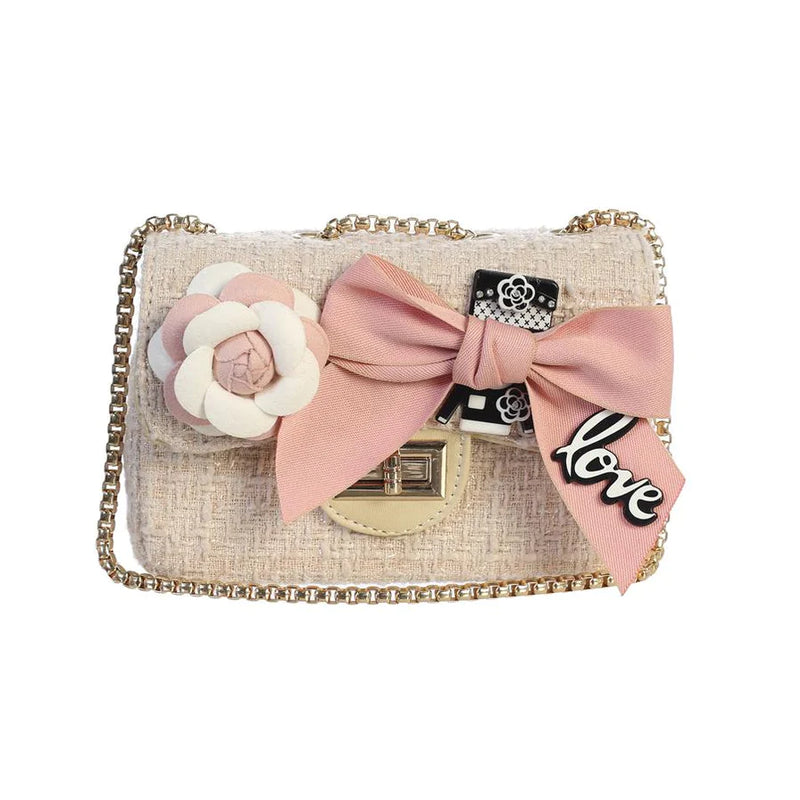 Nude Pink Tweed Purse with Bow - Born Childrens Boutique