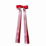 Double Gros Grain Long Tail Bow 6.5 in, Red/Baby Pink - Born Childrens Boutique