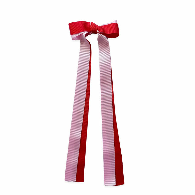 Double Gros Grain Long Tail Bow 9 in, Red/Baby Pink - Born Childrens Boutique