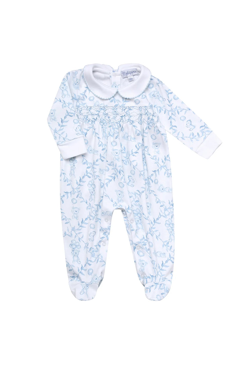 Blue Bears Trellace Smocked Footie - Born Childrens Boutique
