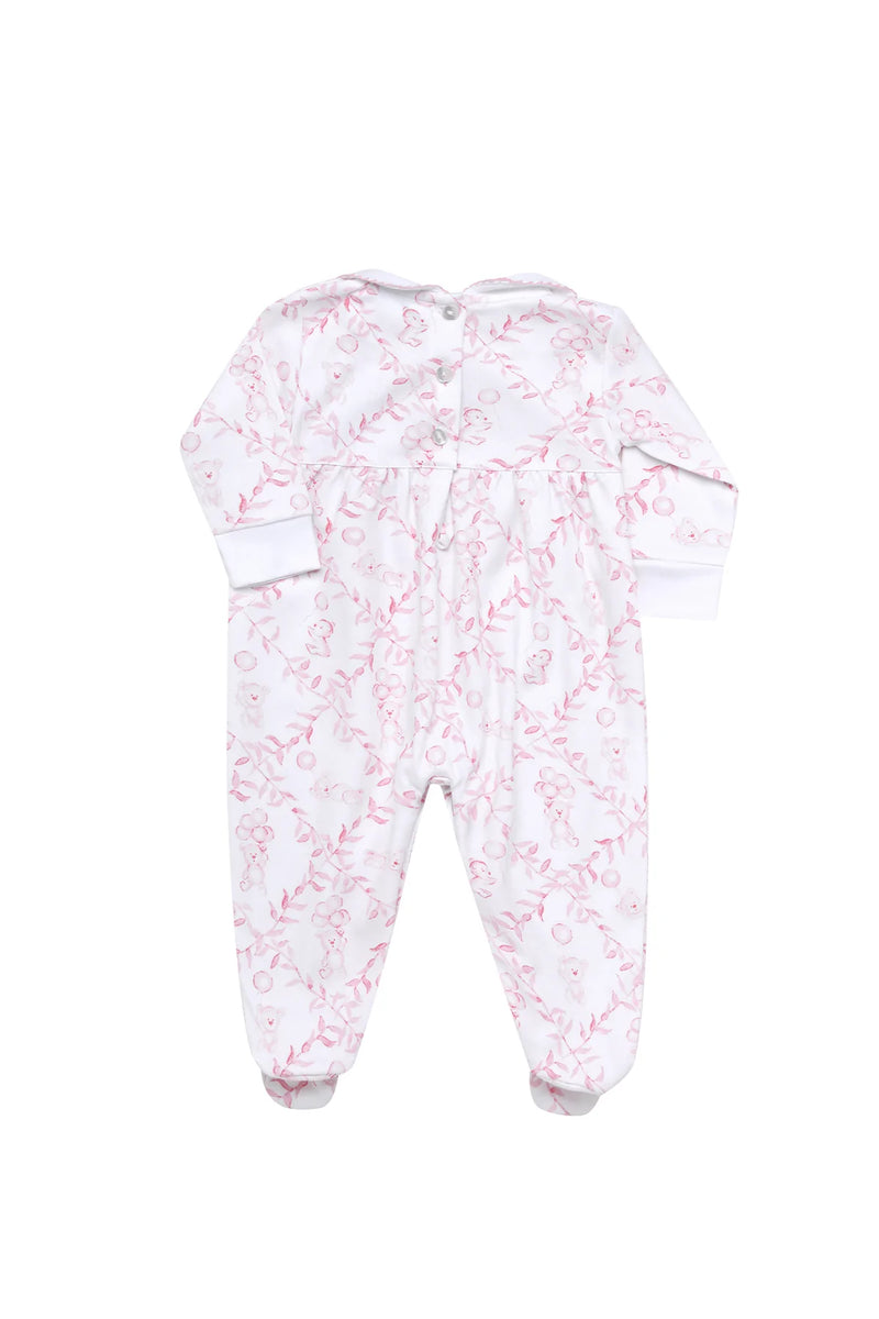 Pink Bears Trellace Smocked Footie - Born Childrens Boutique