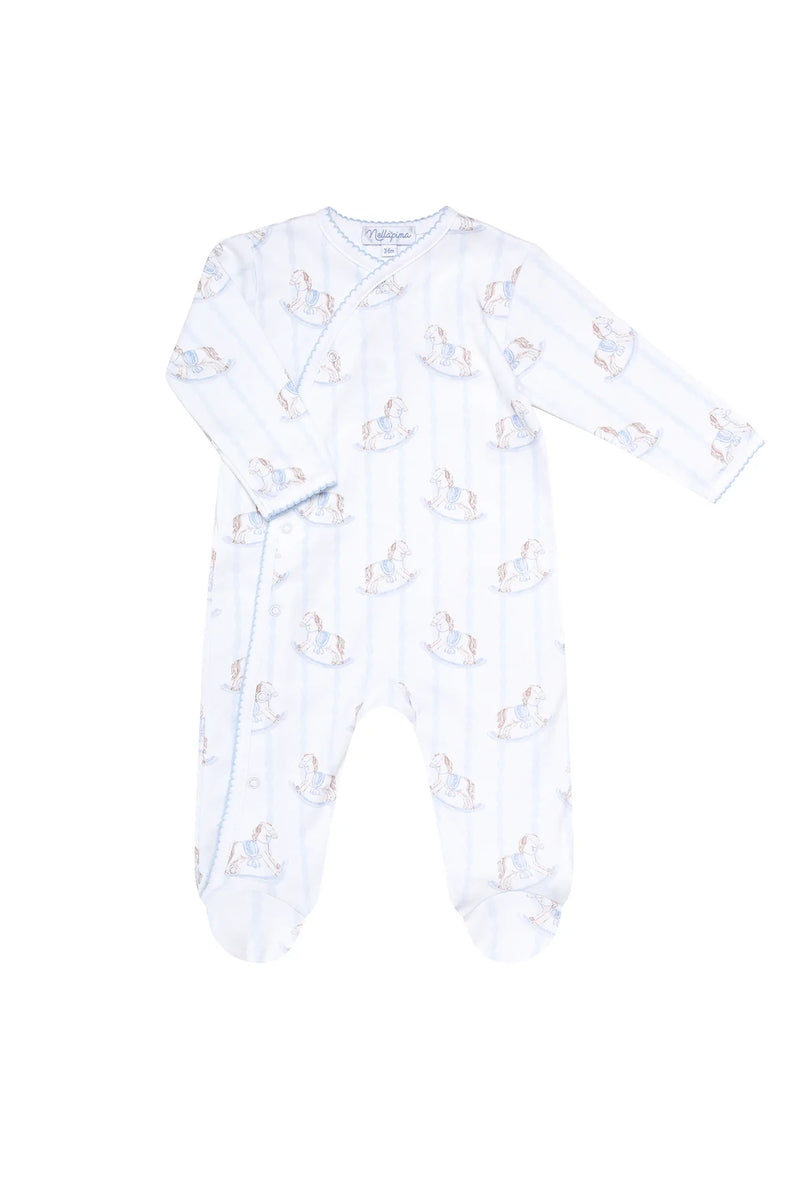 Blue Rocking Horse Crossover Footie - Born Childrens Boutique