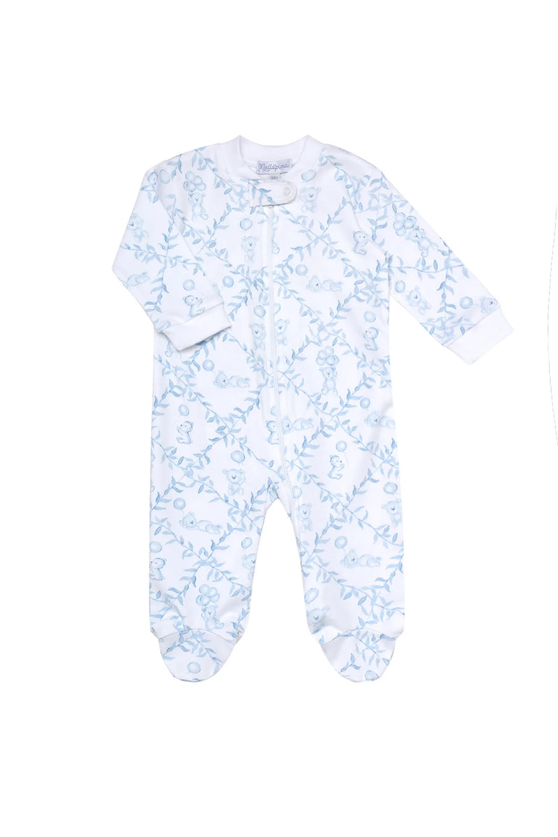 Blue Bears Trellace Zipper Footie - Born Childrens Boutique