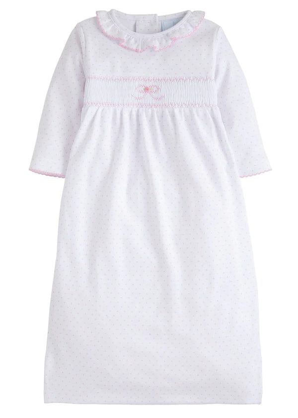 Bow Smocked Gown Pink Microdot - Born Childrens Boutique