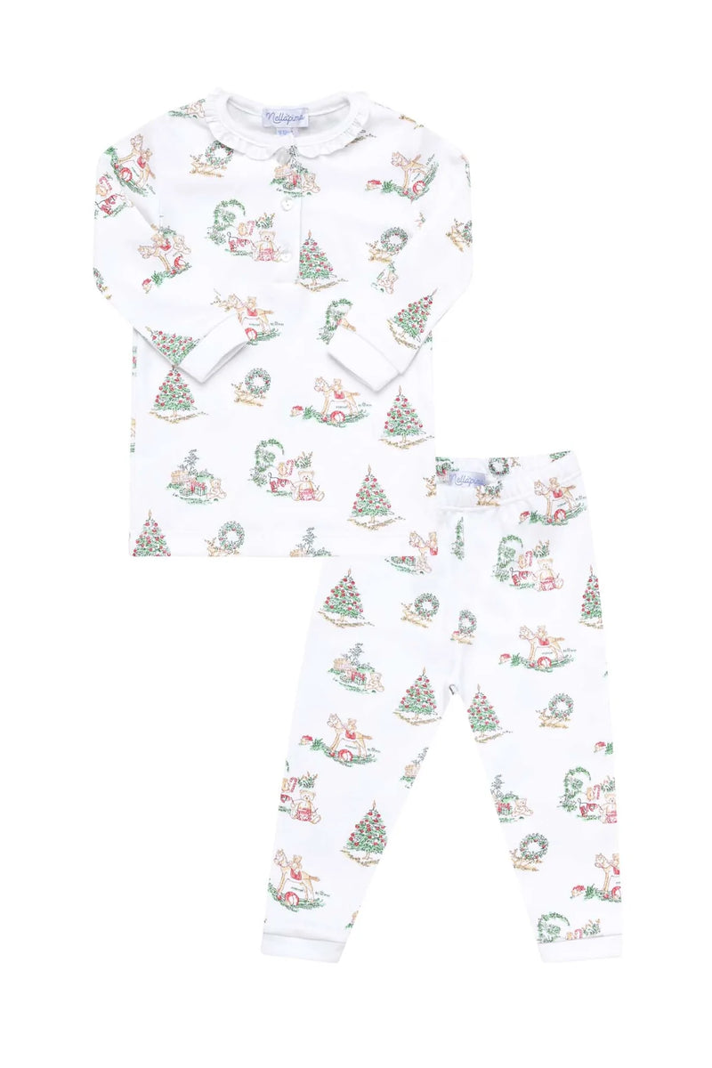 Girl Christmas Toile Pajamas Set - Born Childrens Boutique