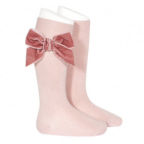 Knee Socks with Velvet Bow Rose - Born Childrens Boutique