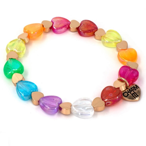 Charm It! Gold Rainbow Heart Bead Bracelet - Born Childrens Boutique