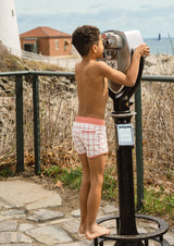 Pre-Order Boardie Red Windowpane Plaid w/ Nantucket Red Waistband - Born Childrens Boutique