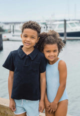 Pre-Order Double Bow Tie Knot One Piece Blue Star - Born Childrens Boutique