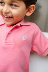 Prim and Proper Short Sleeve Polo Parrot Cay Coral With Beale Street Blue Stork - Born Childrens Boutique