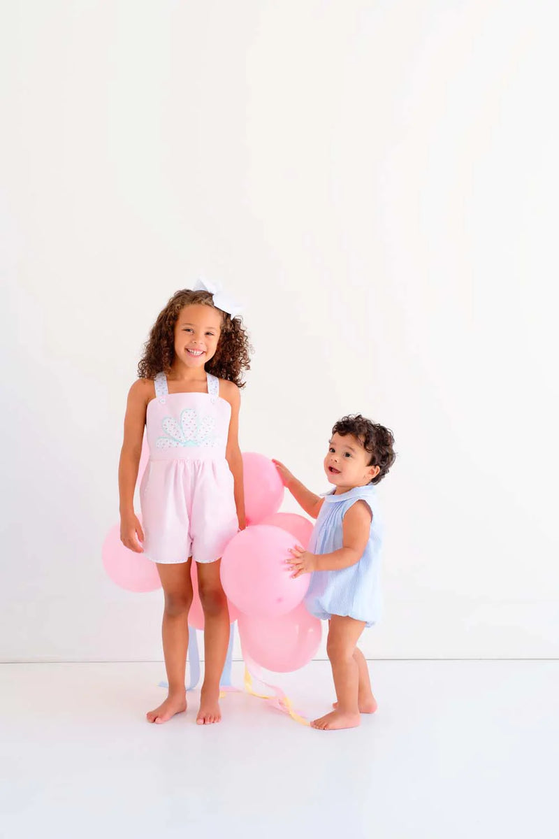 Ruthie Romper Palm Beach Pink With Port Royal Rosebud - Born Childrens Boutique