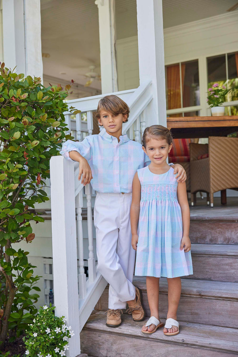 Little English Button Down Shirt - Palm Beach Plaid - Born Childrens Boutique