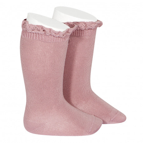 Knee Socks with Lace Trim Rose - Born Childrens Boutique